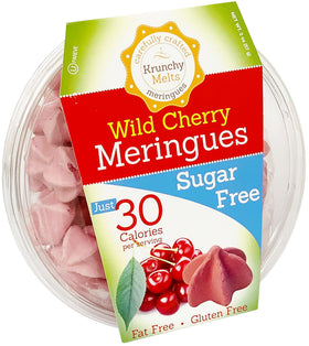 Krunchy Melts original wild cherry meringue cookie 2 oz, crisp, sugar-free snack.