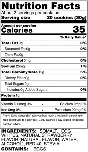 Krunchy Melts strawberry flavor cookies on plate, convenient on-the-go snack.