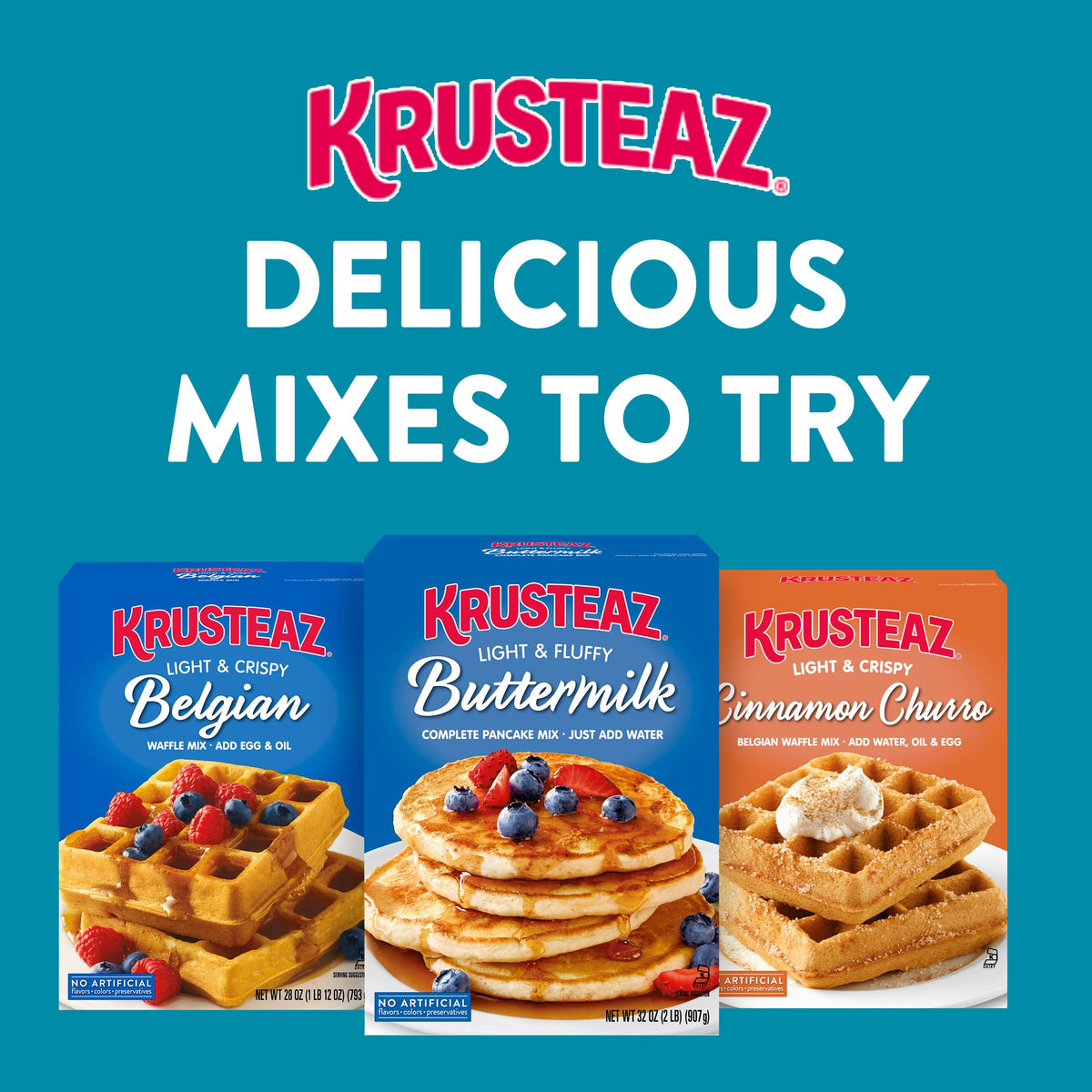 Krusteaz 20oz Box Packaging – clear label and long shelf life.