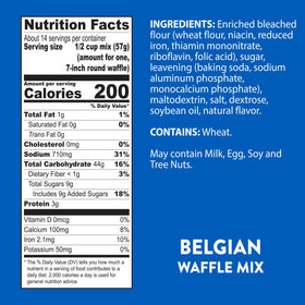 Back of Krusteaz box showing Nor’easter Waffles recipe and serving ideas.