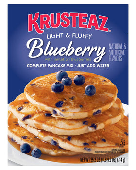 Krusteaz Blueberry Pancake Mix boxes ready for quick breakfast prep