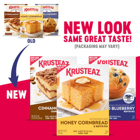 Two Krusteaz boxes on the kitchen counter.