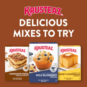 Krusteaz Cinnamon Swirl Crumb Cake mix with peaches for peach-infused variation