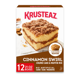 Krusteaz Cinnamon Swirl Crumb Cake mix with buttery crumb topping ready to bake