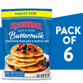 Krusteaz Complete Buttermilk Pancake Mix dry mix ready with water.