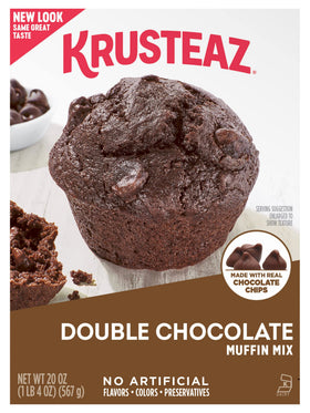 Krusteaz Double Chocolate Muffin Mix batter in bowl, ready to blend.