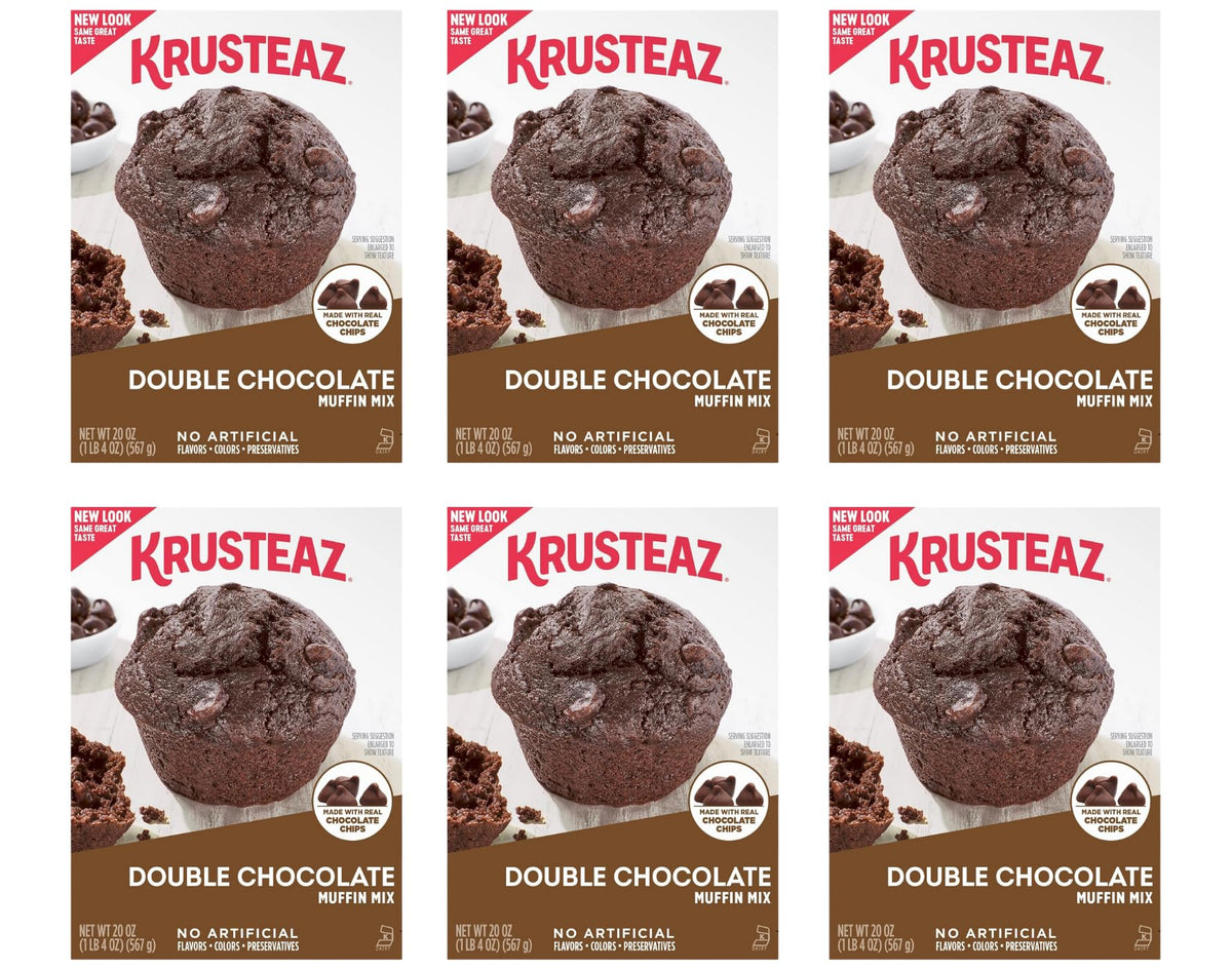 Krusteaz Double Chocolate Muffin Mix batter pour for quick, chocolate-rich treats