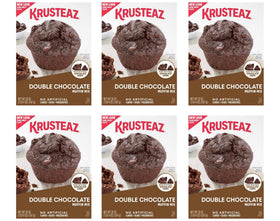 Krusteaz Double Chocolate Muffin Mix batter pour for quick, chocolate-rich treats