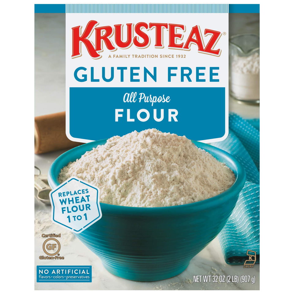 Krusteaz Gluten Free All-Purpose Flour bag 32oz for easy pantry baking