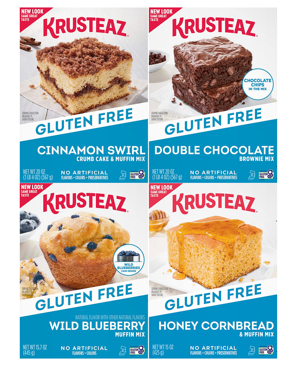 Krusteaz gluten free variety pack cover for easy gluten-free baking.