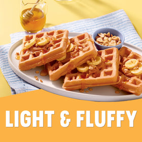 Krusteaz box highlights fiber and no artificial colors or preservatives.