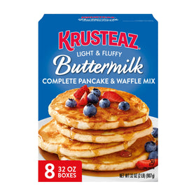 Krusteaz light and fluffy buttermilk pancake mix boxed for quick breakfasts.