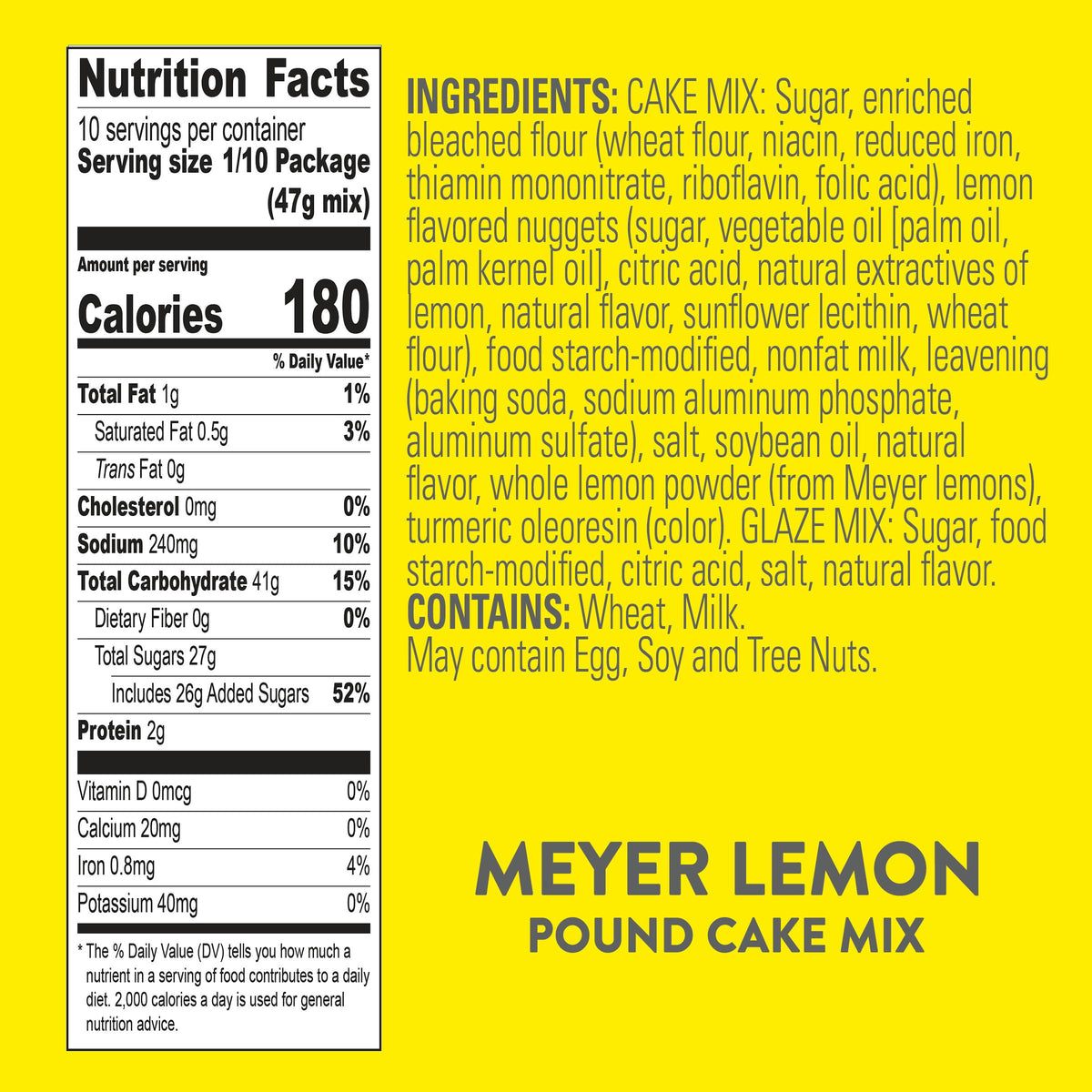 Krusteaz Meyer Lemon mix label highlights no artificial flavors.