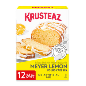 Krusteaz Meyer Lemon Pound Cake Mix Box ready for easy dessert prep.