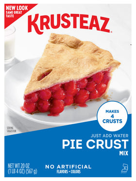 Krusteaz pie crust dough in a mixing bowl with cold water for easy mixing.