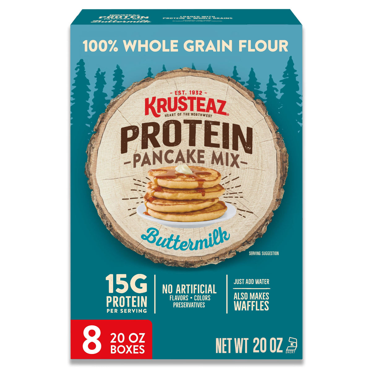 Krusteaz Protein Buttermilk Pancakes – fluffy-stack presentation for a satisfying breakfast.
