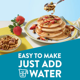 Krusteaz Protein Pancake Mix – pancakes with syrup served for a tasty morning.