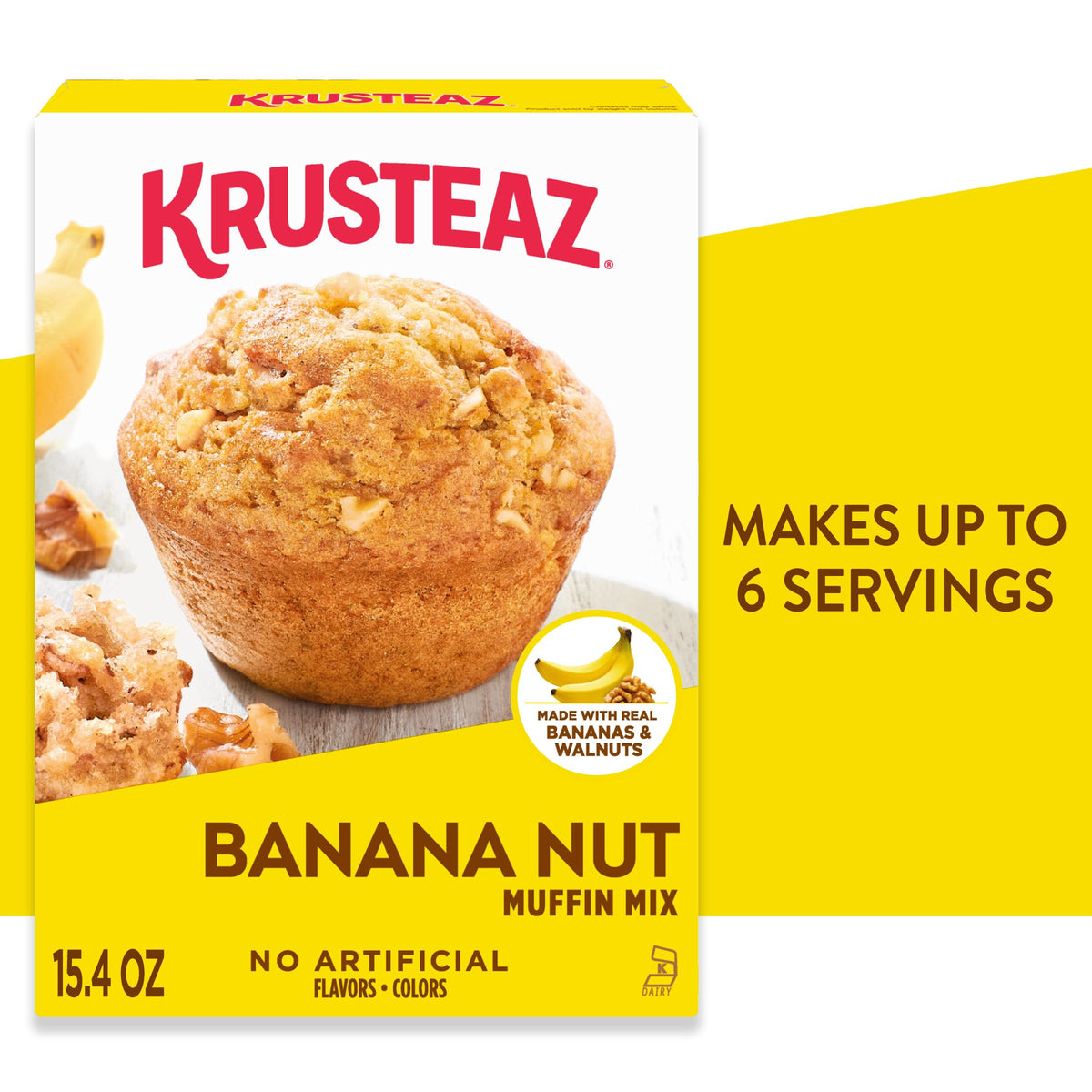 Close-up of real bananas and walnuts in Krusteaz mix for authentic flavor.