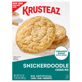 Krusteaz Snickerdoodle box with cinnamon sugar pouch for quick dessert prep