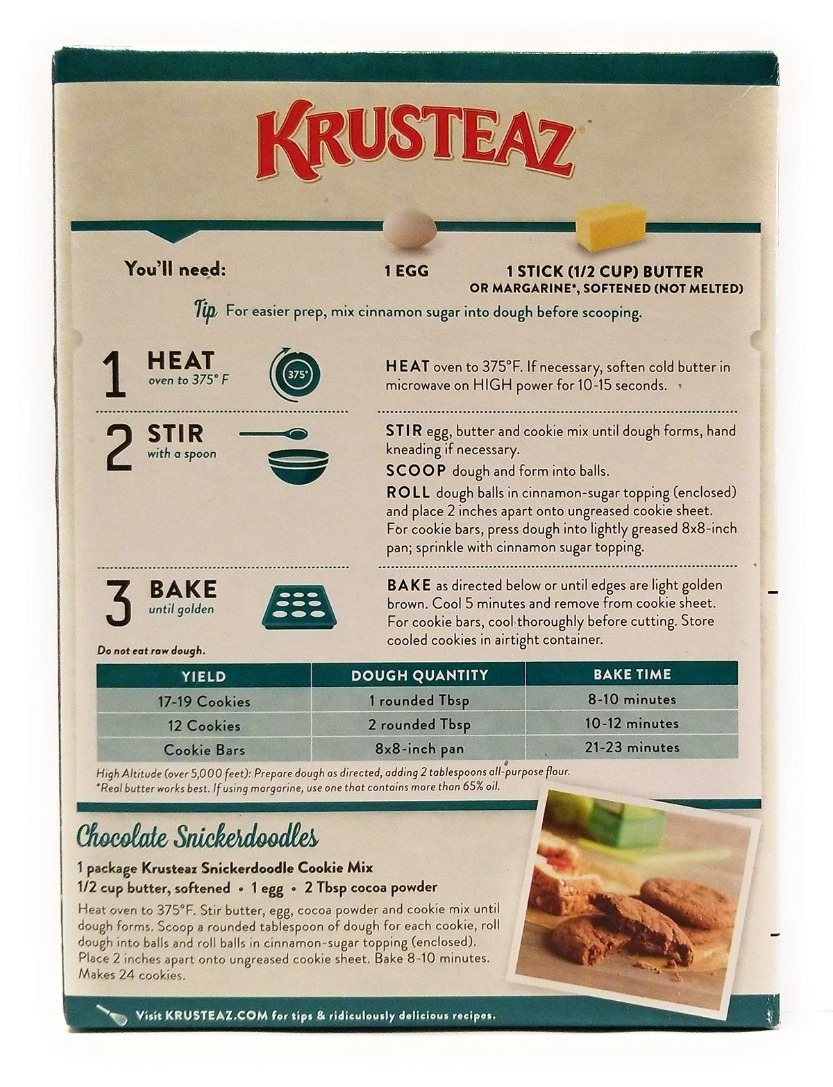 Krusteaz Snickerdoodle cinnamon sugar pouch ready to coat cookies.