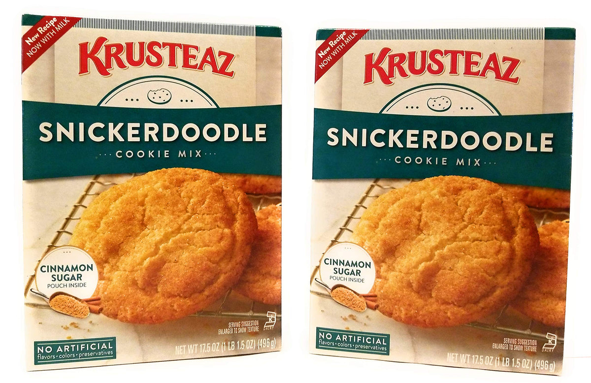 Krusteaz Snickerdoodle mix box in a two-pack for quick baking at home.
