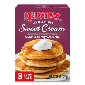 Krusteaz Sweet Cream Pancake Mix box ready for quick, fluffy breakfasts.