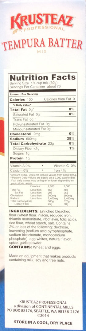 Krusteaz Tempura Batter Mix forms a light, crispy coating for shrimp.