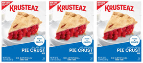 Krusteaz traditional pie crust mix box on countertop for quick baking.