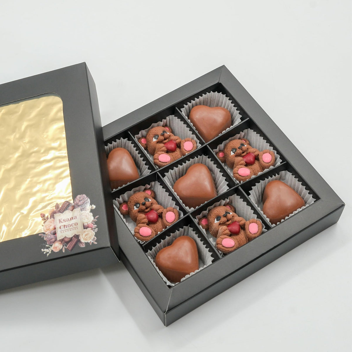 Ksana Choco Handmade Belgian chocolates in a gift box, perfect for celebrations.