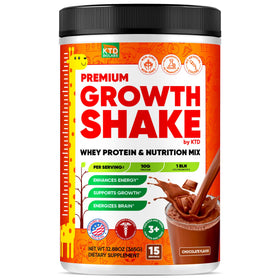 KTD BIOLABS Kids Protein Shake canister with chocolate flavor supports daily nutrition and growth.