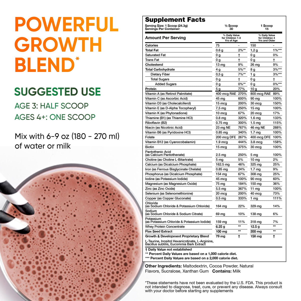 KTD BIOLABS Kids Protein Shake probiotics icon suggests gut-friendly benefits.