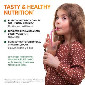 KTD BIOLABS Kids Protein Shake vitamin and mineral label highlights nutrients.