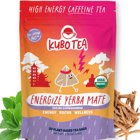 Kubo Energize yerba mate tea bags ready to brew for sharp focus and clean energy.