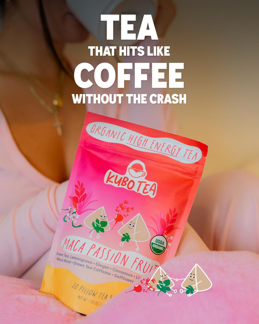 Kubo Tea compostable pouch and recyclable packaging appealing to sustainable shoppers.