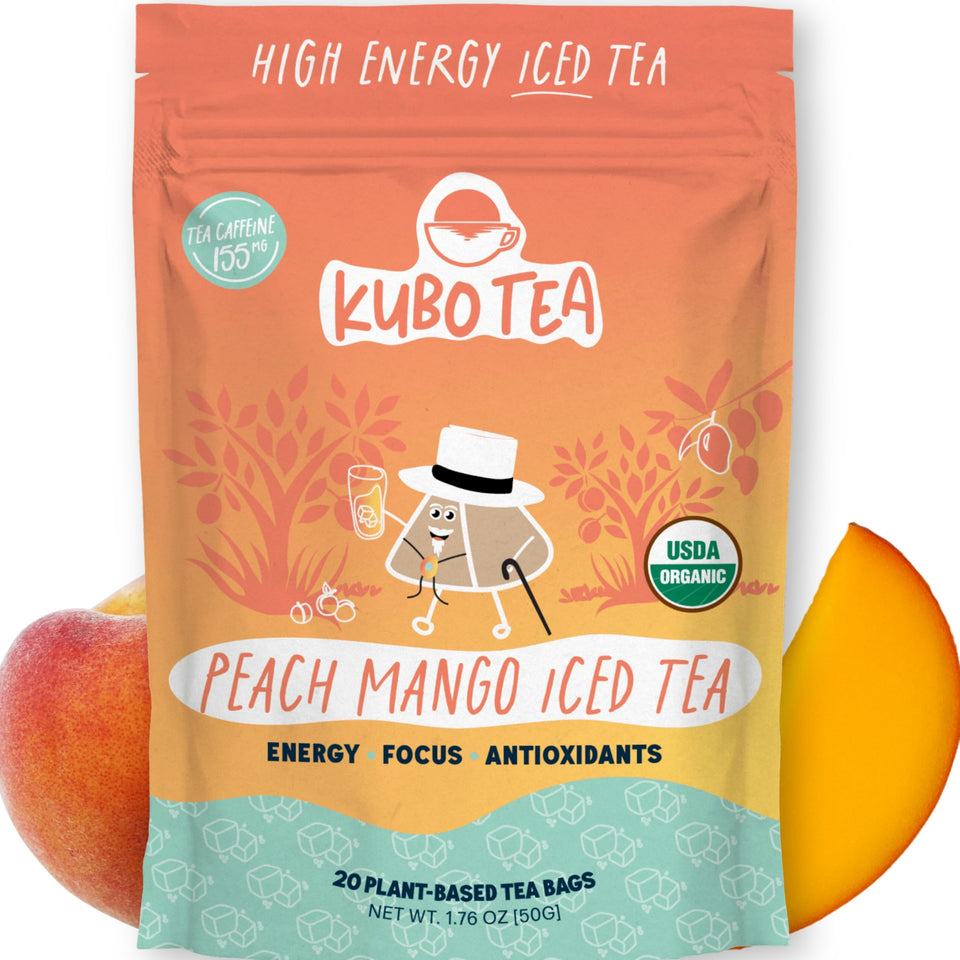 Kubo Tea high caffeine iced tea bags in a glass, delivering a noticeable energy boost.