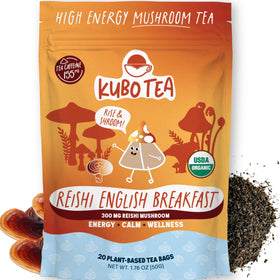 Kubo Tea high caffeine mushroom tea packet for a focused morning energy.