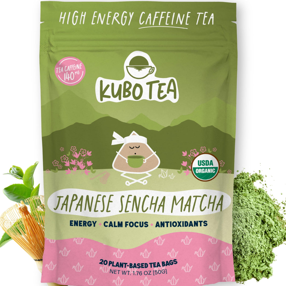 Kubo Tea Japanese matcha tea bags pyramid for premium flavor in a quick cup