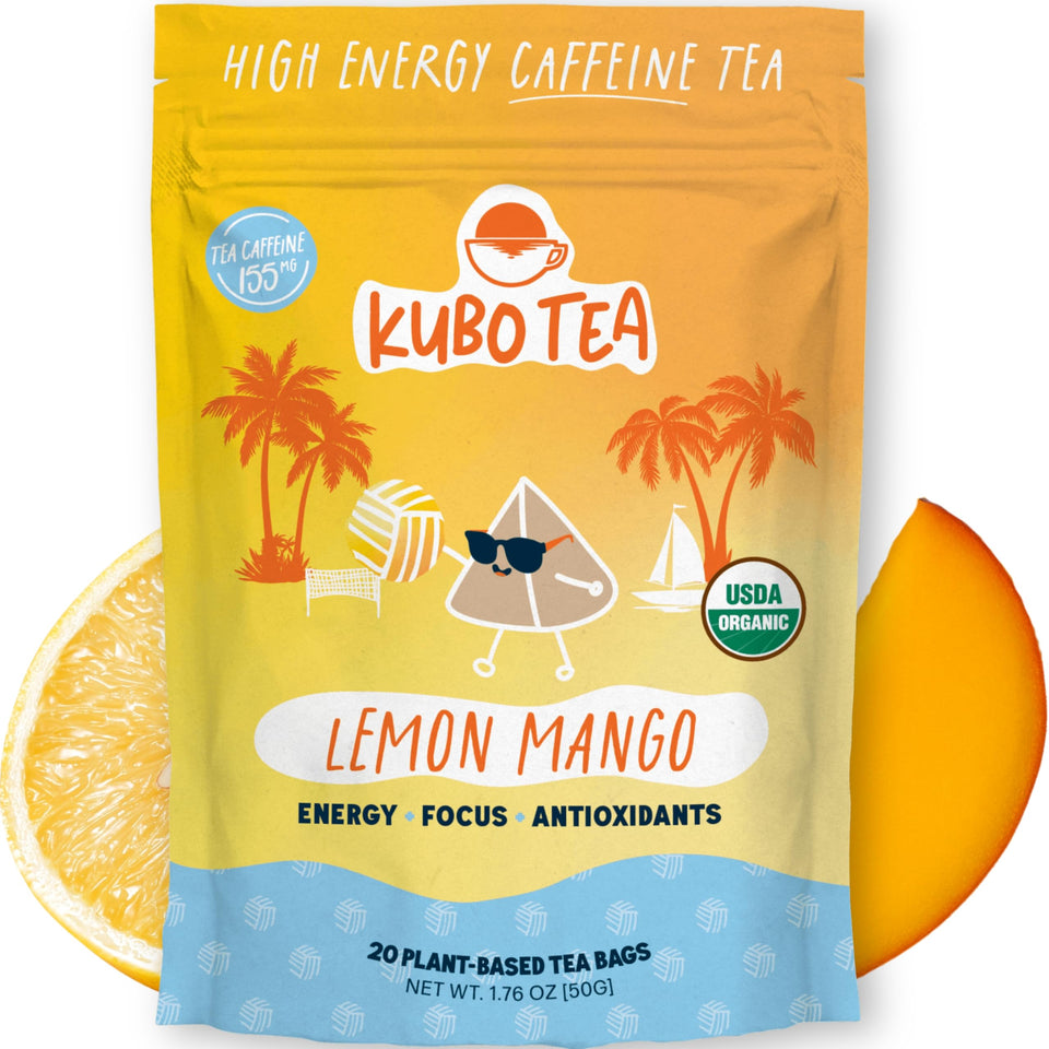 Kubo Tea lemon-mango energy cup boosts focus and daytime alertness.