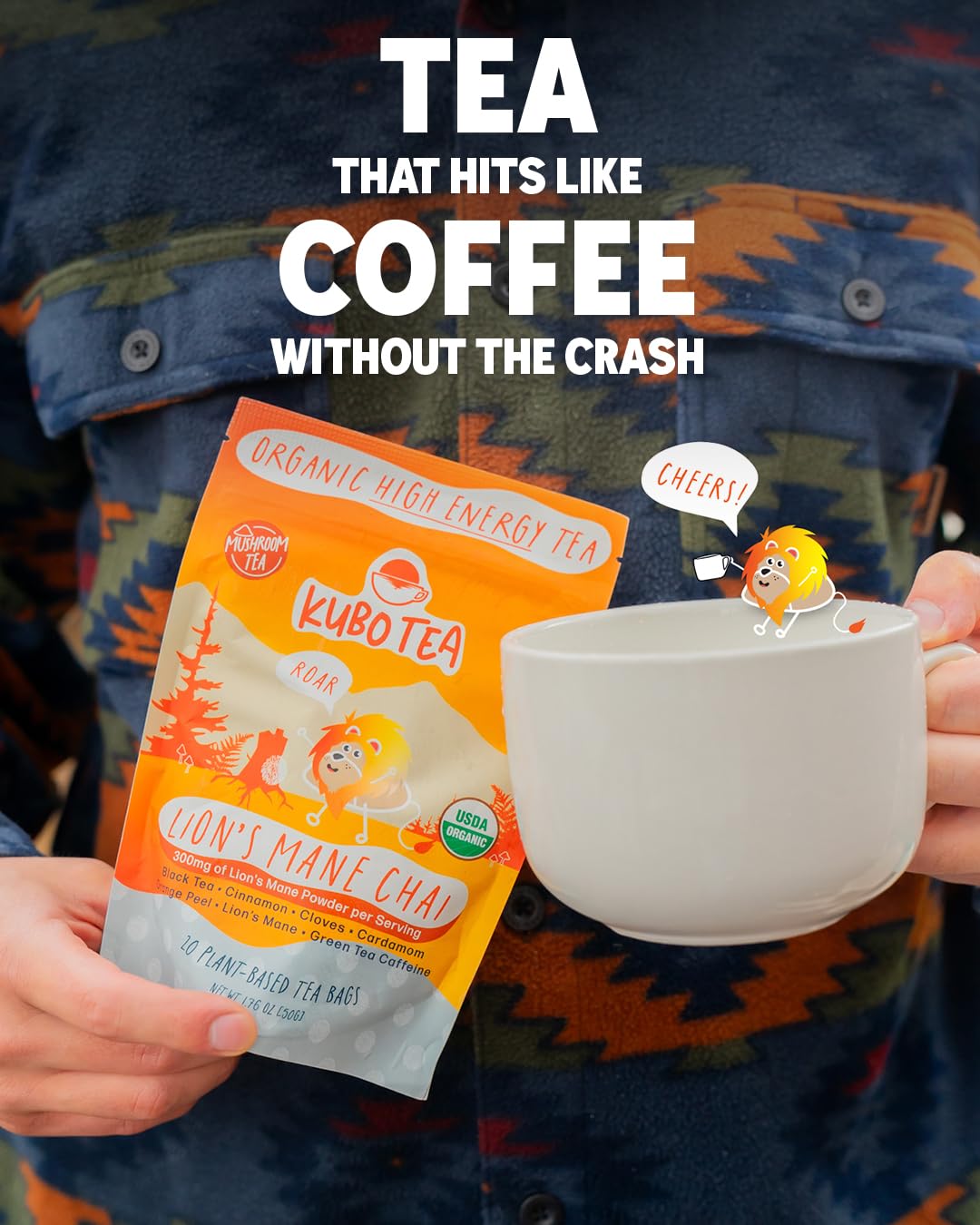 Kubo Tea Lion’s Mane chai cup aroma enhancing productive mornings.