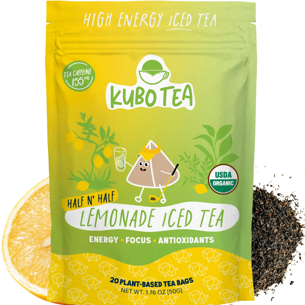 Kubo Tea high-caffeine iced tea package boosts focus and clean energy.