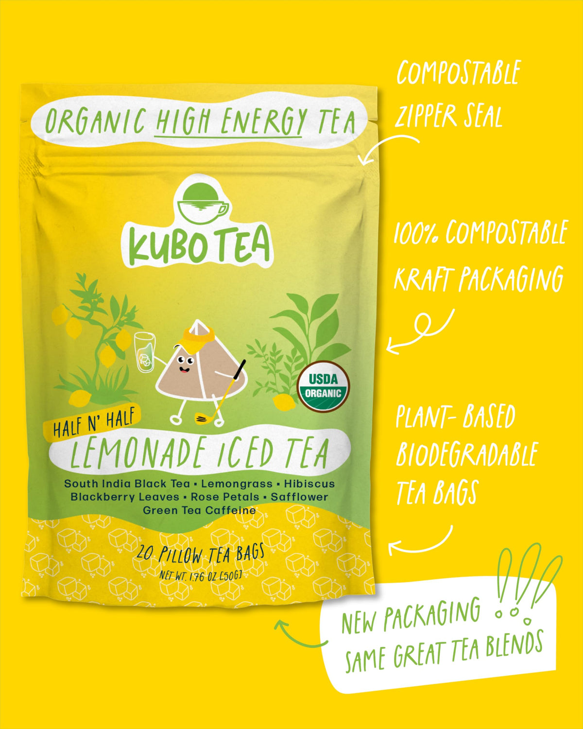 Kubo Tea organic citrus hibiscus blend enhances flavor with natural ingredients.