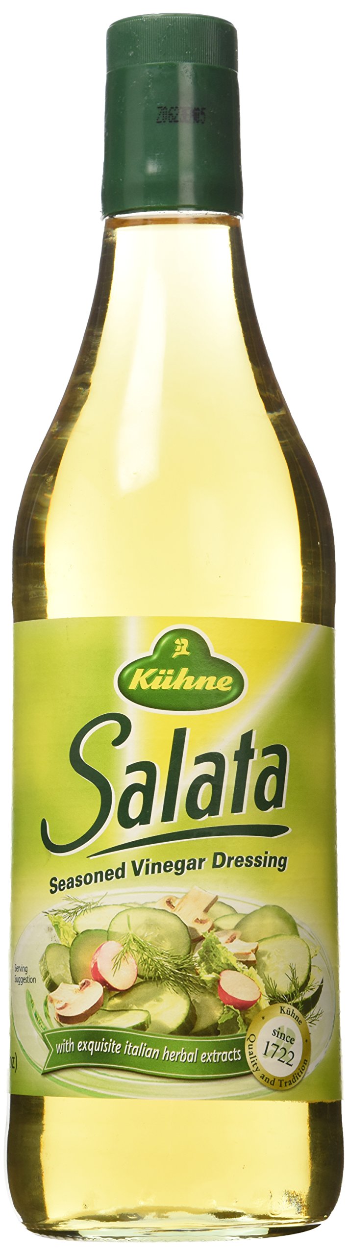 Kühne Salata seasoned vinegar dressing bottle pouring over fresh greens for quick flavor boost