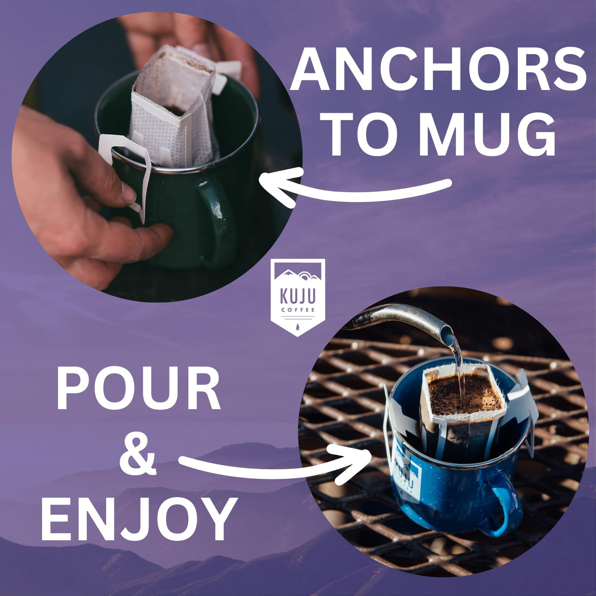 Kuju Coffee Bold Awakening dark roast bag releasing rich aroma for travel
