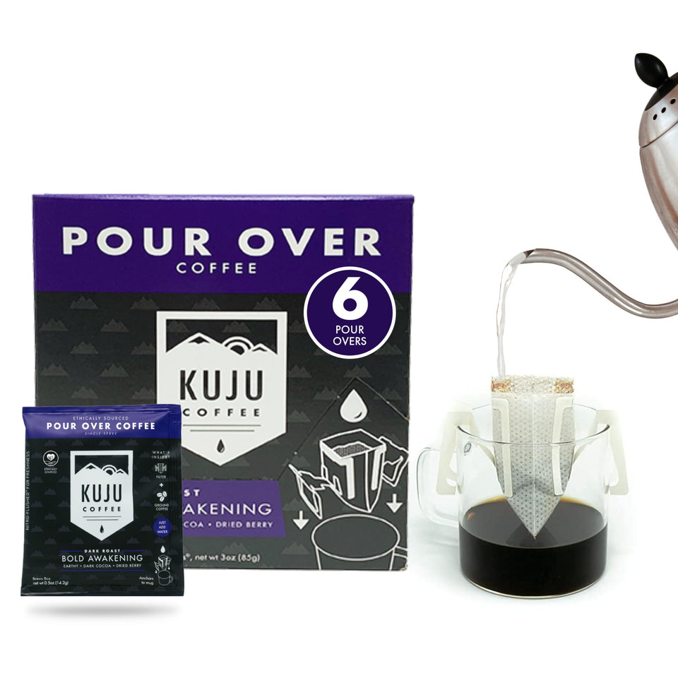 Kuju Coffee pocket pour-over pack close-up for on-the-go brewing and flavor