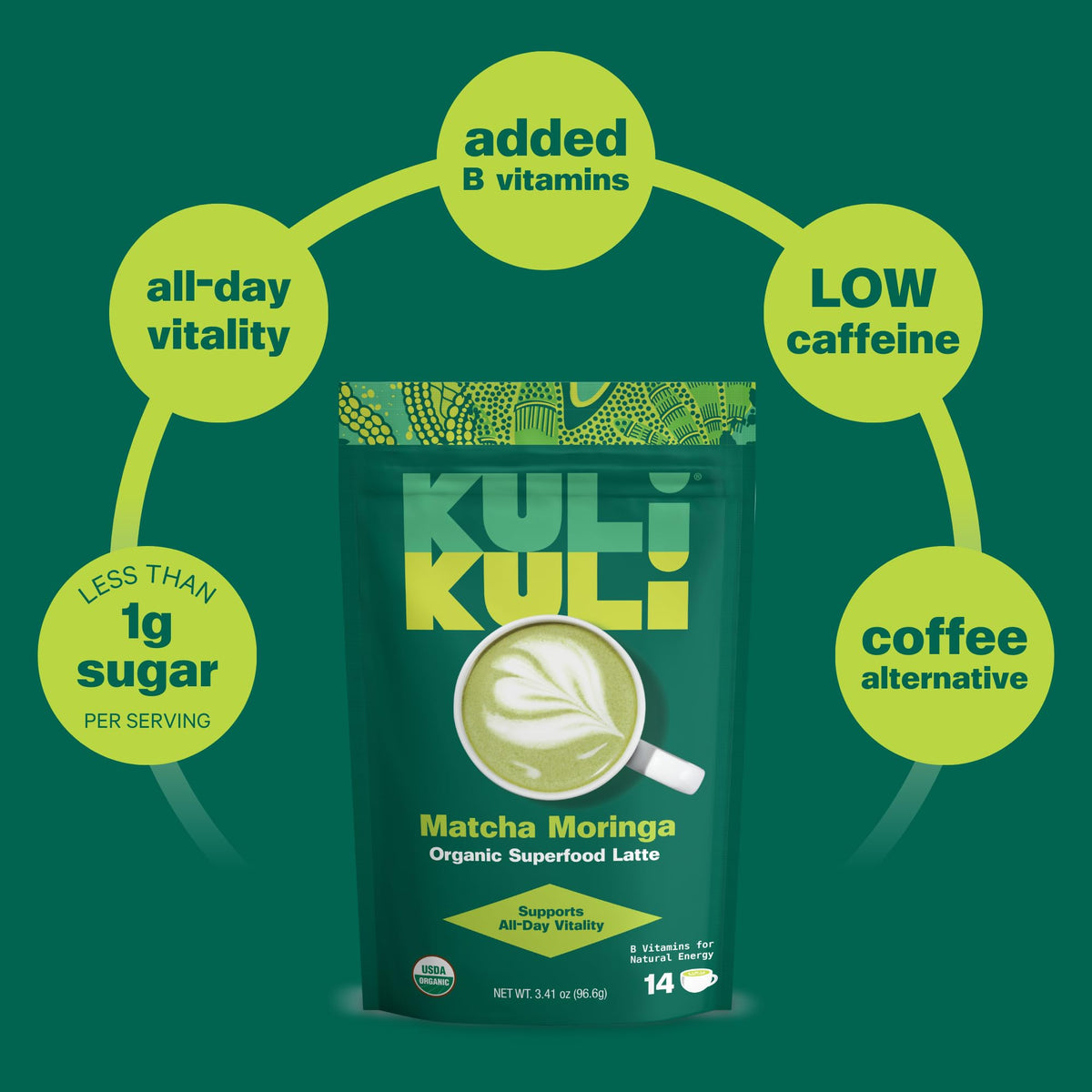 Kuli Kuli plant-based latte mix jar for nutritious energy