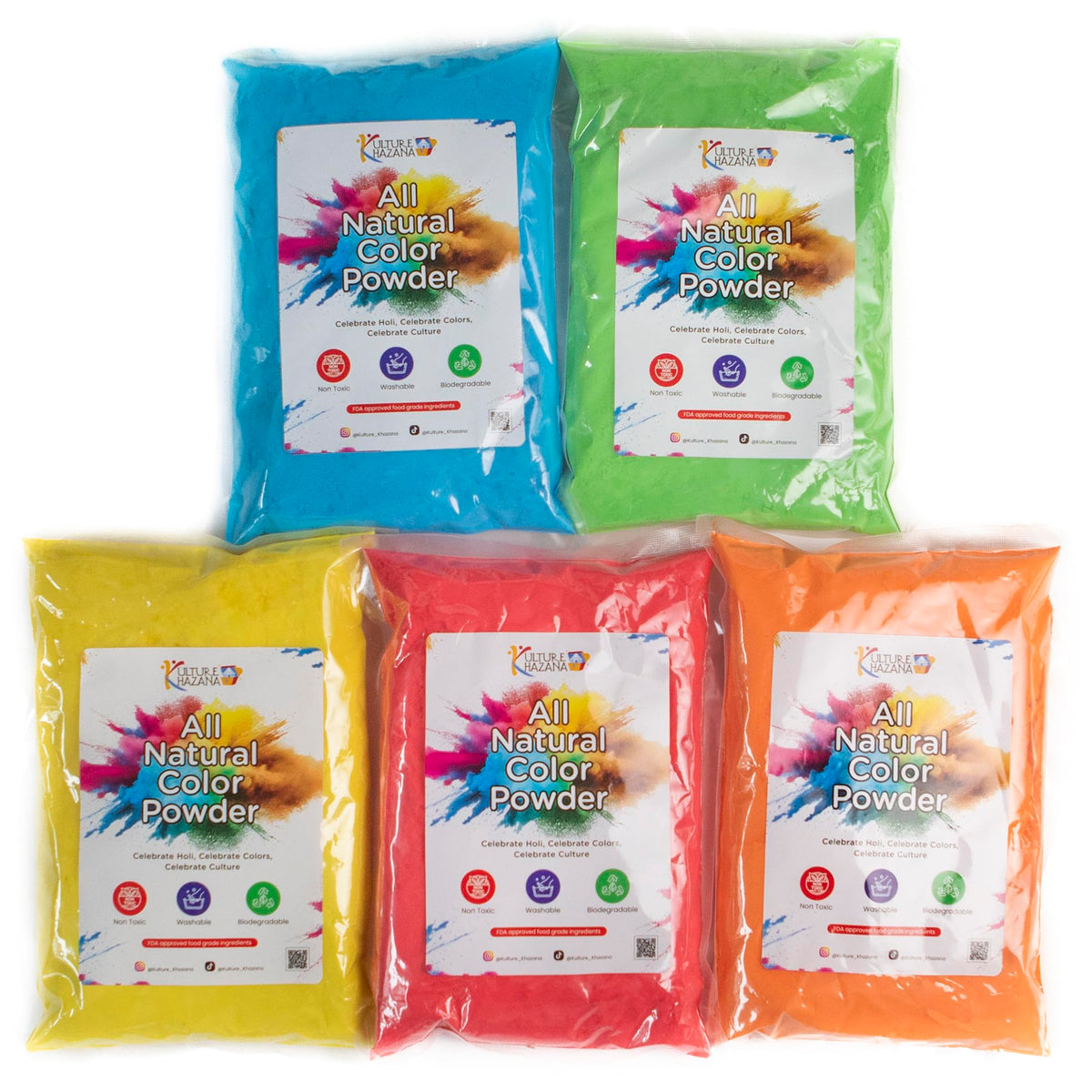 Kulture Khazana Holi color powder bag 1lb ready for vibrant, washable play.