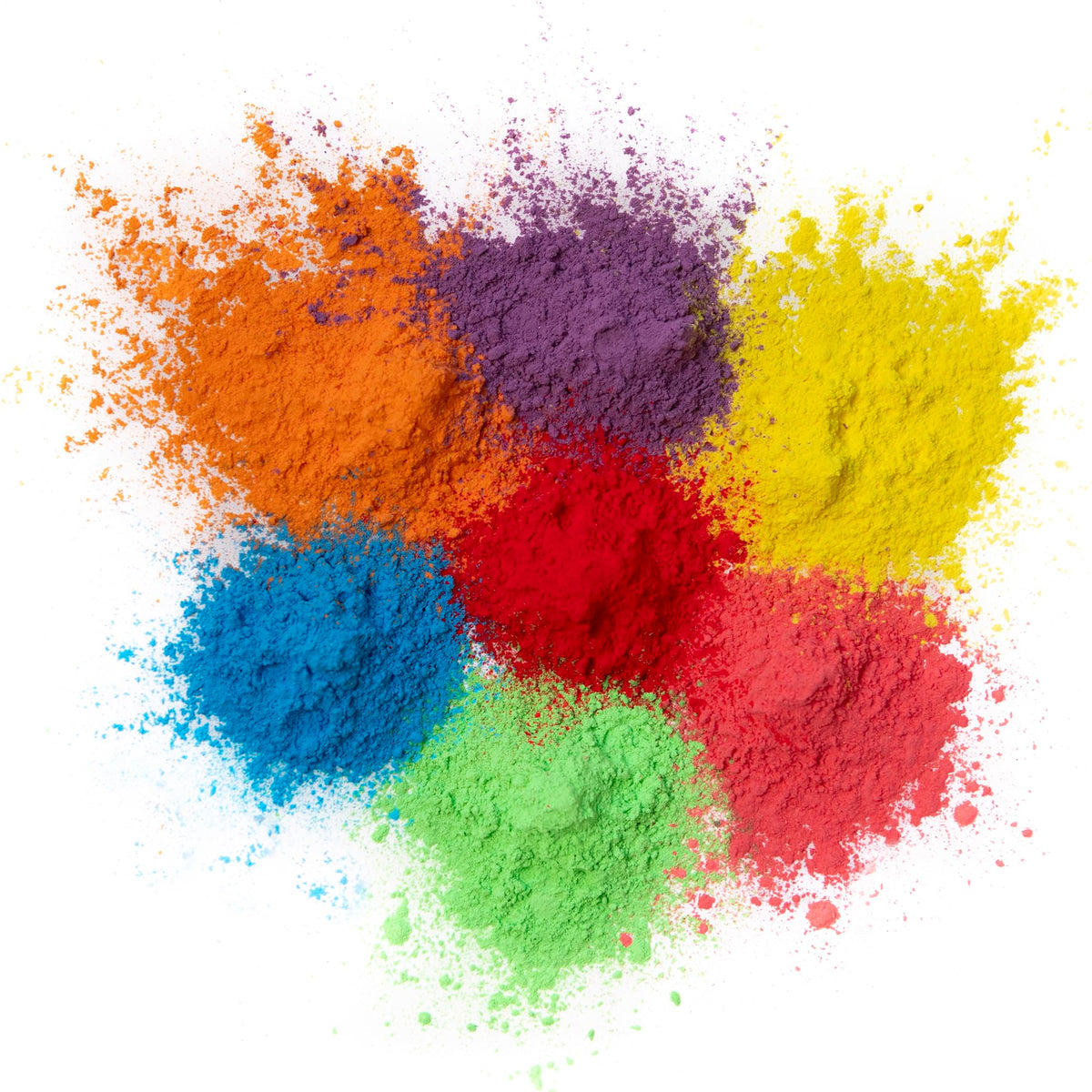 Close-up texture of Kulture Khazana Holi powder showing vibrant pigments