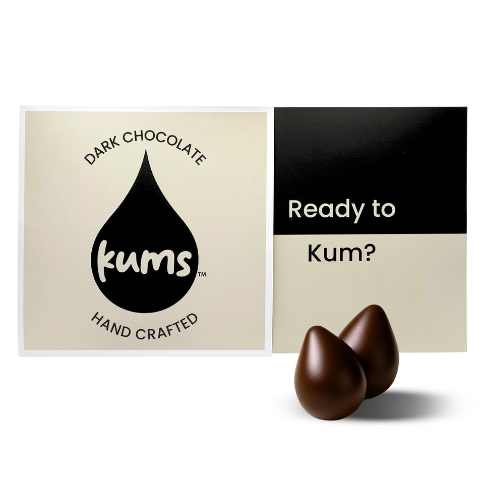 Kums Dark Chocolate Tabs box front shows premium packaging for gifting and indulgent snacking.