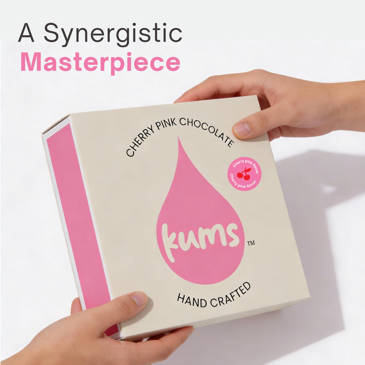 Close-up of Kums Pink Cherry Rose Chocolate Tabs showing rosy color and texture