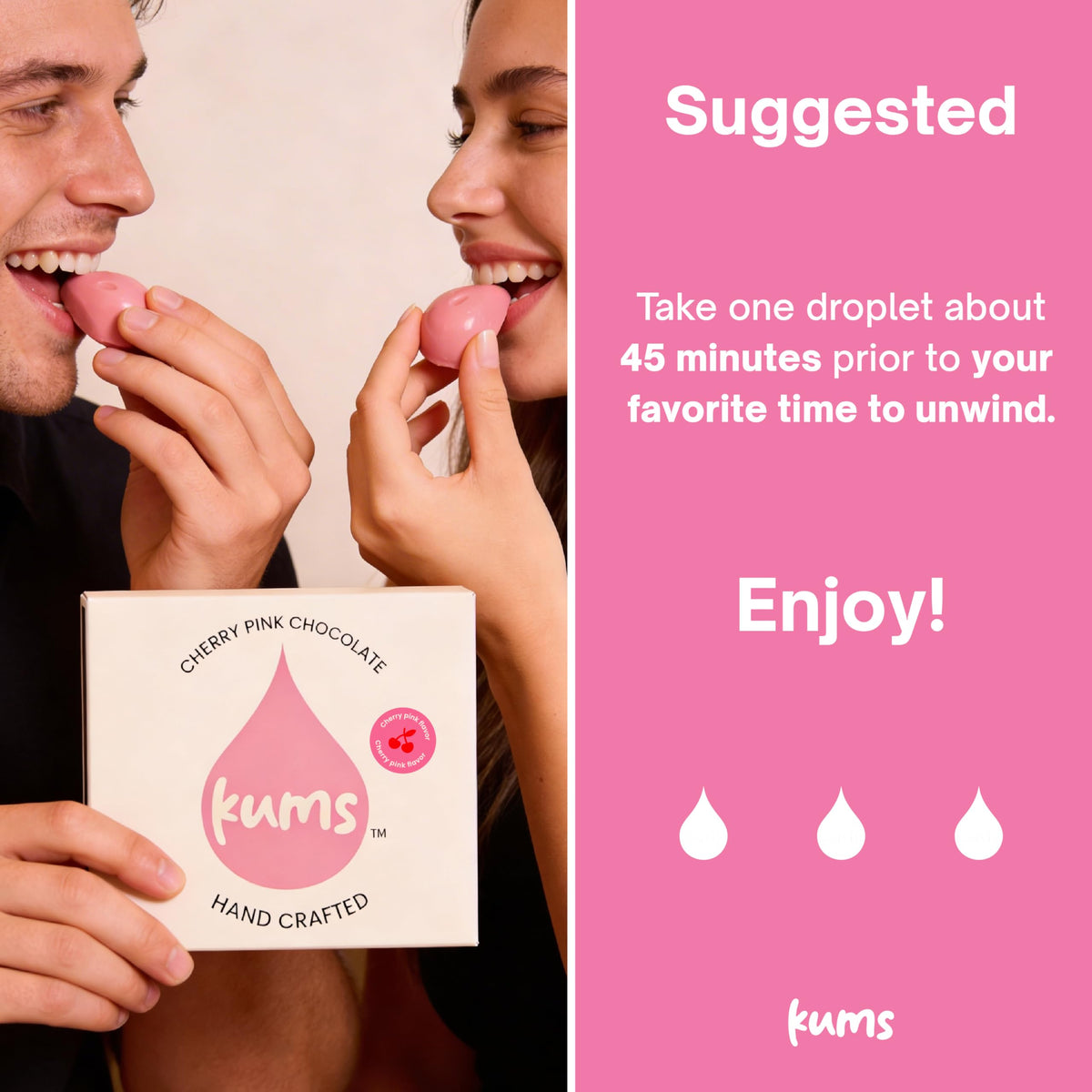 Kums Pink Cherry Rose Chocolate Tabs foil pack, premium packaging for gifting